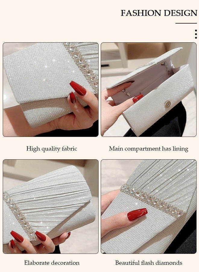 DUNISO Womens Evening Clutch Bag All-matching Pleated Handbag Exquisite Evening Clutch Bag Banquet Wedding Clutch Purse Fashion Pleated Clutch Purse For Women All-match Shoulder Bag Evening Clutch Bag - Image 5