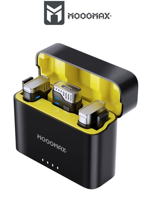 Dual wireless microphone for phones, with a receiver compatible with iPhone & Android, features ambient noise isolation, stays up to 21H, small size & light weight, suitable for meetings and lectures