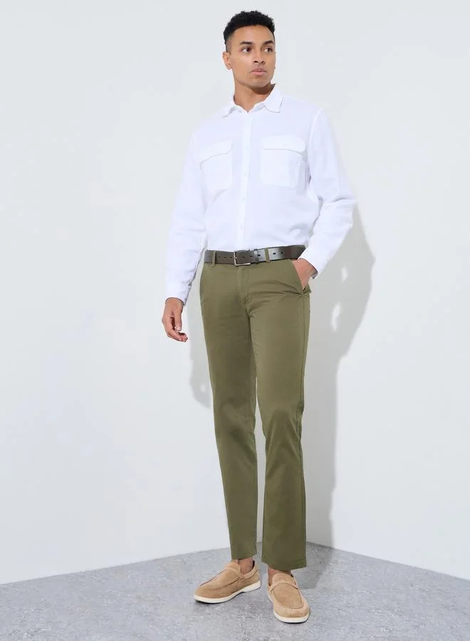 Olive Solid Regular Fit Chino Trousers
