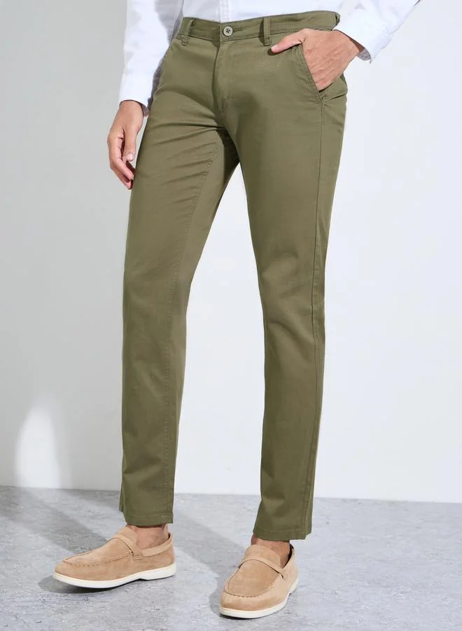 ستايلي Olive Solid Regular Fit Chino Trousers