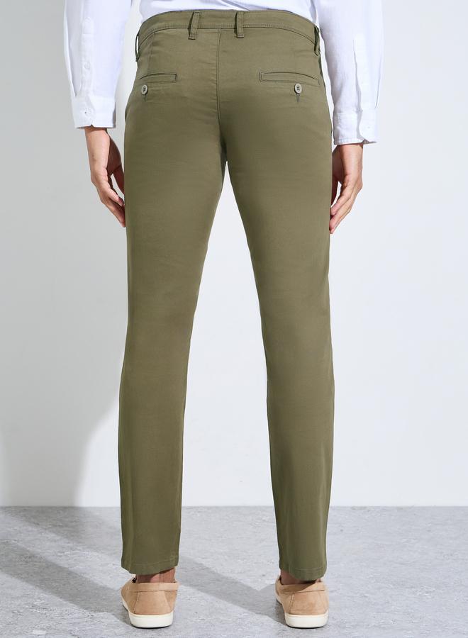 Styli Olive Solid Regular Fit Chino Trousers - Image 4