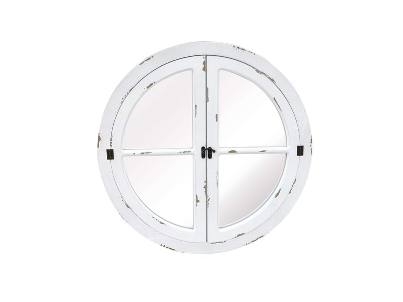 Aspect Round Distressed Finish Window MirrorGarden MirrorDecorative Mirror Distressed White 70 dia x 2 cm