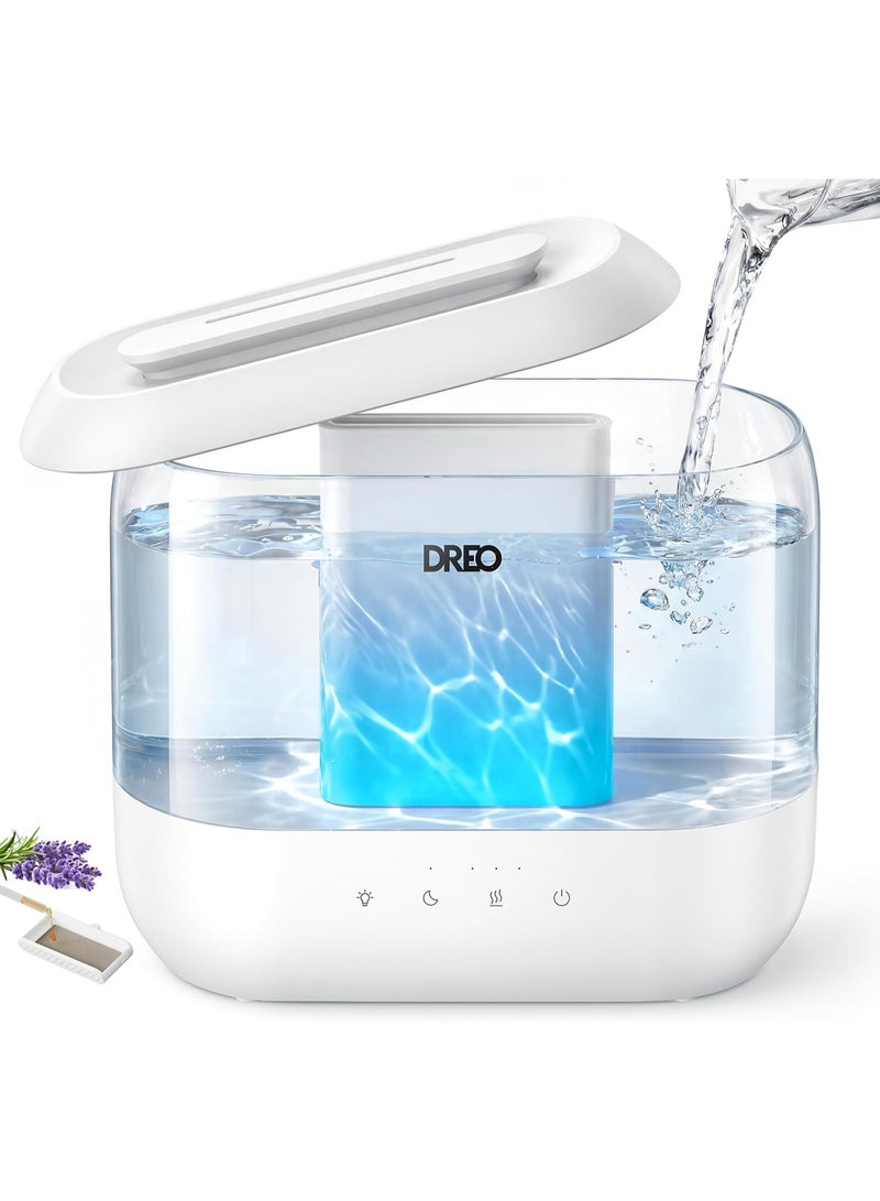 DREO Humidifier for Bedroom Baby, 4L Cool Mist Supersized Humidifiers for Home, 28 dB Quiet Air Humidifier for Room, Oil Diffuser, 36H Runtime, Night Light, Top-Fill, Easy to Clean & Fill, White - Image 1