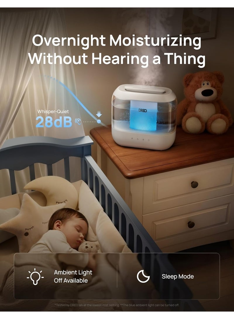 DREO Humidifier for Bedroom Baby, 4L Cool Mist Supersized Humidifiers for Home, 28 dB Quiet Air Humidifier for Room, Oil Diffuser, 36H Runtime, Night Light, Top-Fill, Easy to Clean & Fill, White - Image 5