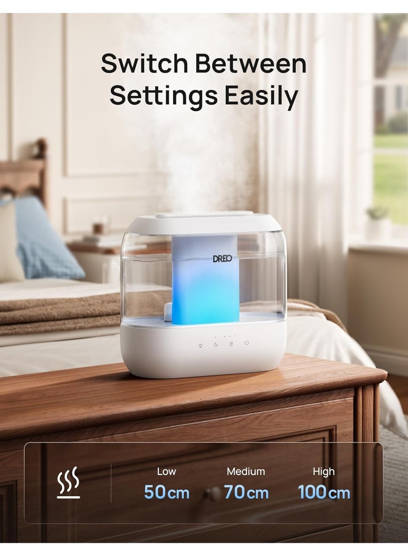 DREO Humidifier for Bedroom Baby, 4L Cool Mist Supersized Humidifiers for Home, 28 dB Quiet Air Humidifier for Room, Oil Diffuser, 36H Runtime, Night Light, Top-Fill, Easy to Clean & Fill, White - Image 2