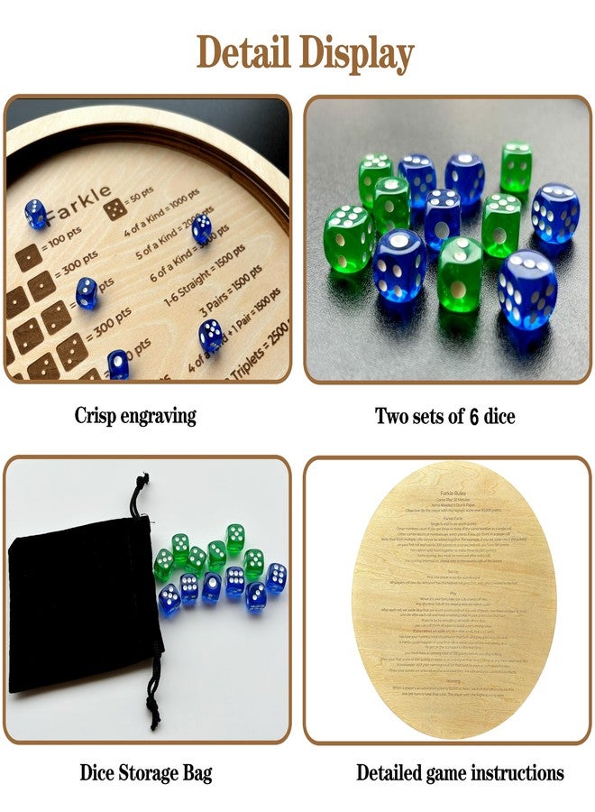 NatldGs Farkle Dice Tray, Farkle Dice Game with Tray and 2 Sets of 6 Dice, 12" Wooden Dice Tray for The Classic Family Game - Image 3