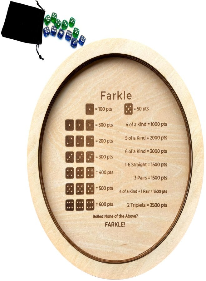 NatldGs Farkle Dice Tray, Farkle Dice Game with Tray and 2 Sets of 6 Dice, 12" Wooden Dice Tray for The Classic Family Game - Image 1
