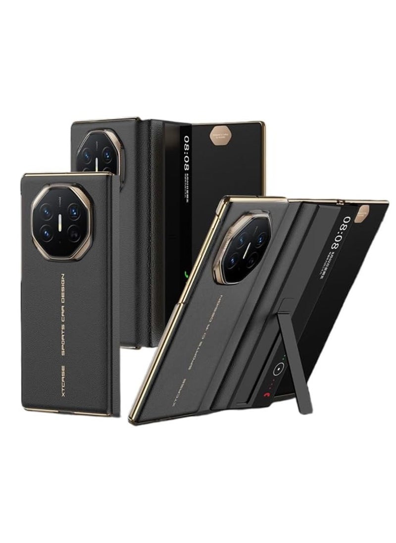 اووكاي - جراب جلدي متوافق مع Huawei Mate XT، مع دعامة مخفية، مقاوم للزلازل والسقوط، مع غطاء ذكي للاستيقاظ/النوم التلقائي للنافذة لهاتف Huawei Mate XT (أسود) - Image 1