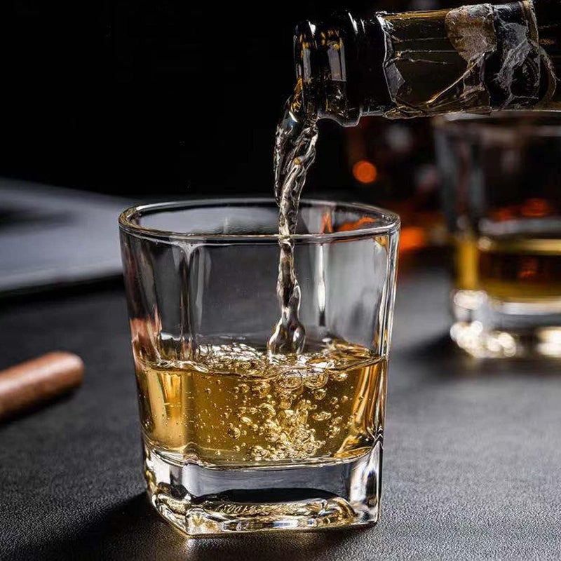 KAHAAN Round Square Whiskey Glass Square Shape Rocks Glasses Whiskey Wine Glass Scotch Glass 250 ml Heavy Base Glass Cups for Water Juice Beer Cocktail Set of 6 Clear - Image 3