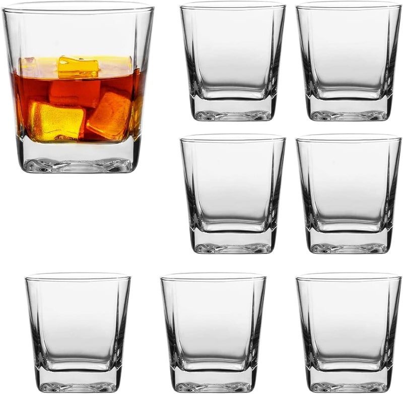KAHAAN Round Square Whiskey Glass Square Shape Rocks Glasses Whiskey Wine Glass Scotch Glass 250 ml Heavy Base Glass Cups for Water Juice Beer Cocktail Set of 6 Clear - Image 1
