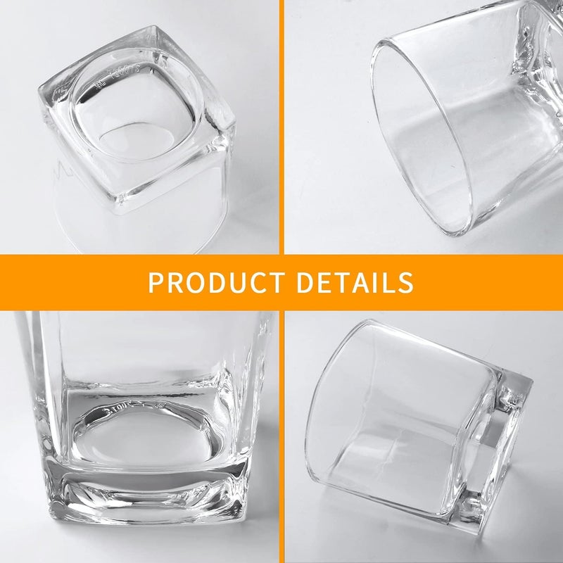 KAHAAN Round Square Whiskey Glass Square Shape Rocks Glasses Whiskey Wine Glass Scotch Glass 250 ml Heavy Base Glass Cups for Water Juice Beer Cocktail Set of 6 Clear - Image 2