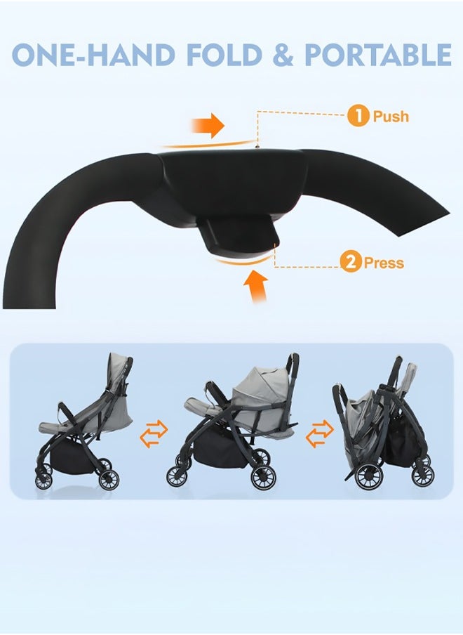 Bukela Luxury High Landscape Lightweight Baby Stroller with Car Seat, One-Hand Folding, Large Sun Canopy with Skylight, Four-Wheel Suspension System, Multi-Position Recline and Footrest  - Image 3