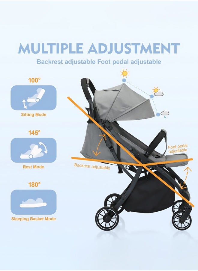 Bukela Luxury High Landscape Lightweight Baby Stroller with Car Seat, One-Hand Folding, Large Sun Canopy with Skylight, Four-Wheel Suspension System, Multi-Position Recline and Footrest  - Image 2