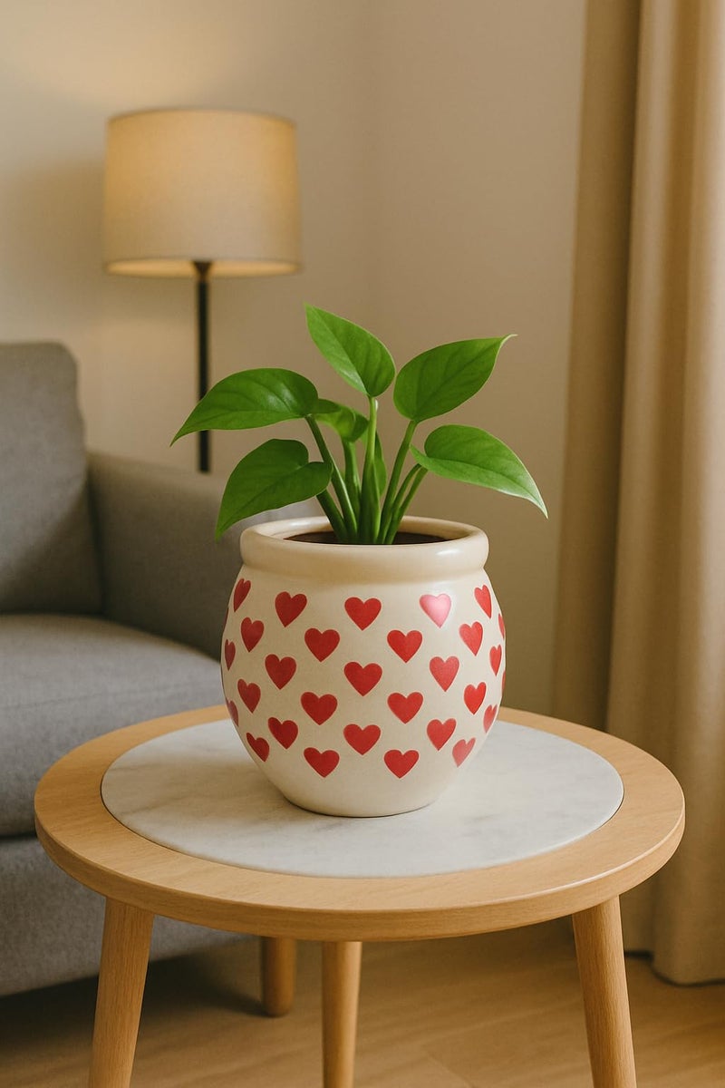 Niyara Handcrafted Ceramic Flower Planter Pot | Decorative Indoor & Outdoor Pot | Multicolor Red Heart Print Design | Ideal for Home, Garden, Balcony, Office | Décor 6 Inch Heigh (Red Heart) - Image 5
