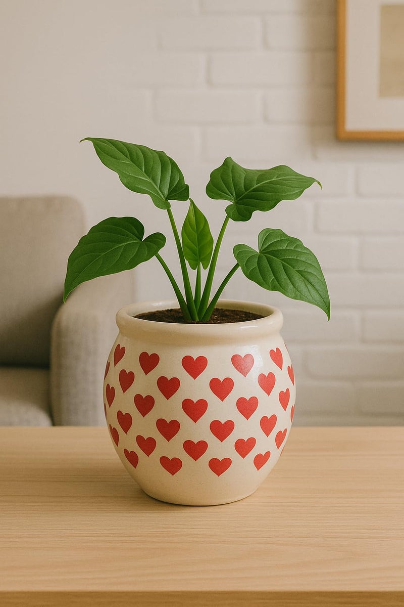 Niyara Handcrafted Ceramic Flower Planter Pot | Decorative Indoor & Outdoor Pot | Multicolor Red Heart Print Design | Ideal for Home, Garden, Balcony, Office | Décor 6 Inch Heigh (Red Heart) - Image 3