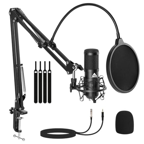 Audio Array AM-C43 XLR to 3.5mm Professional Condenser Microphone Kit | Boom Arm, 2M Cable & Foam Filter | Compatible with Audio Interface, Mixer | Recording, Podcast, Streaming, Home Studio (Black) - Image 1