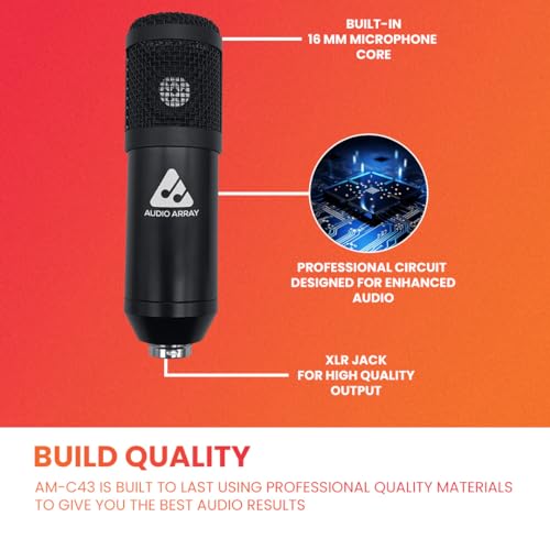 Audio Array AM-C43 XLR to 3.5mm Professional Condenser Microphone Kit | Boom Arm, 2M Cable & Foam Filter | Compatible with Audio Interface, Mixer | Recording, Podcast, Streaming, Home Studio (Black) - Image 4
