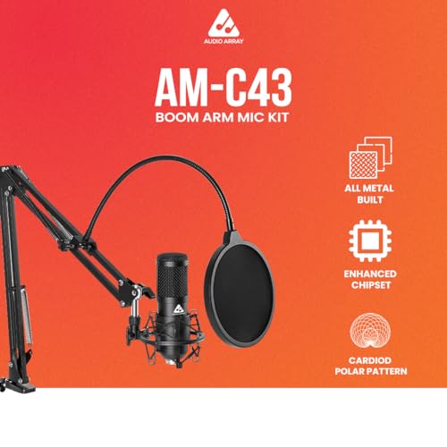 Audio Array AM-C43 XLR to 3.5mm Professional Condenser Microphone Kit | Boom Arm, 2M Cable & Foam Filter | Compatible with Audio Interface, Mixer | Recording, Podcast, Streaming, Home Studio (Black) - Image 2