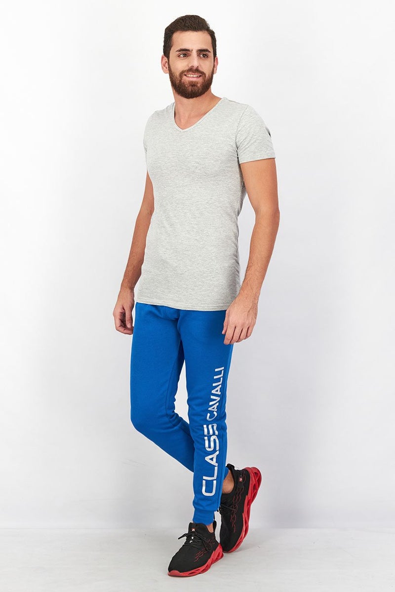 Cavalli Class Men Regular Fit Drawstring Brand Logo Pants, Blue - Image 2