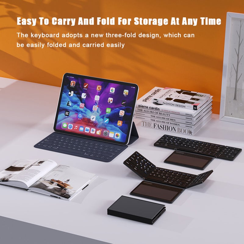 Ultra Thin Wireless keyboard Four fold with large touchpad BT keyboard Tablet Silent mini keyboard - Image 2