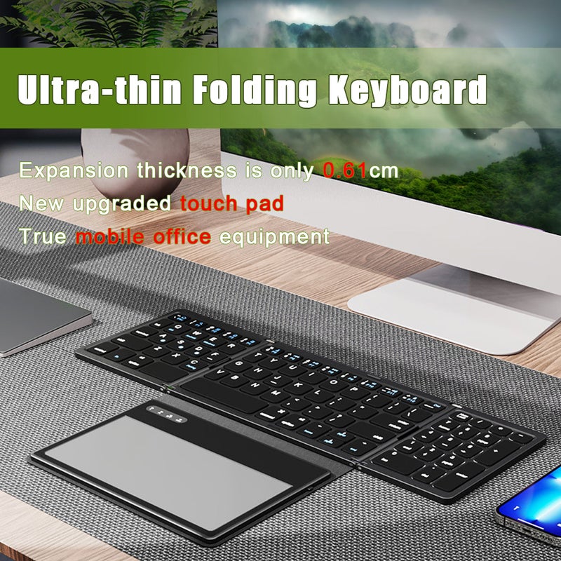 Ultra Thin Wireless keyboard Four fold with large touchpad BT keyboard Tablet Silent mini keyboard - Image 4