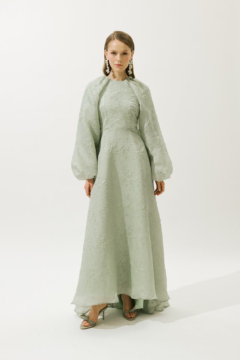 Manuka Jacquard Organza Evening Dress Mint  - Image 3
