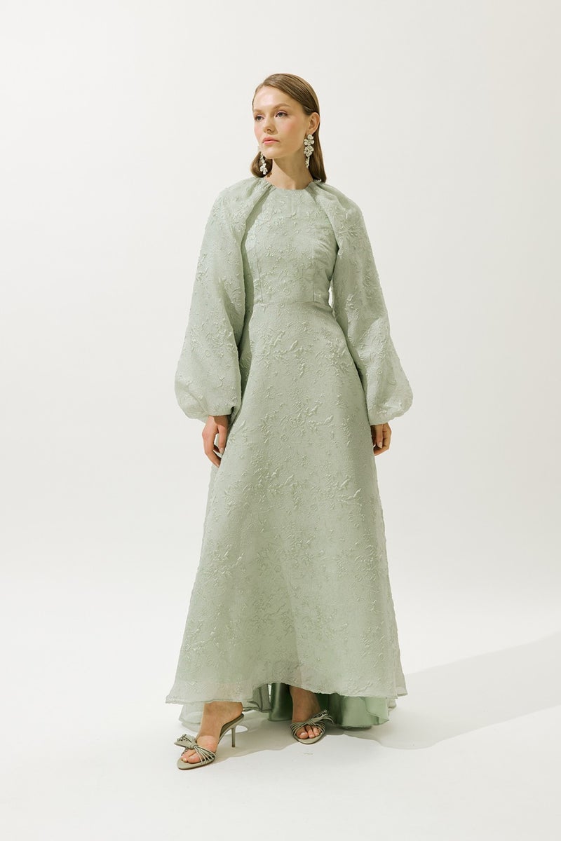 Manuka Jacquard Organza Evening Dress Mint  - Image 1