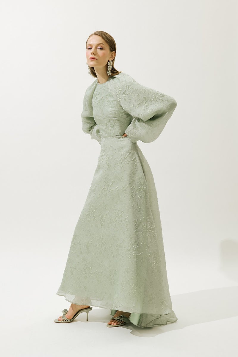 Manuka Jacquard Organza Evening Dress Mint  - Image 4