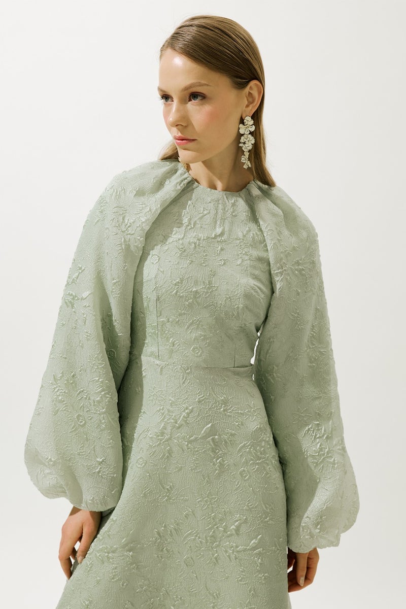 Manuka Jacquard Organza Evening Dress Mint  - Image 5