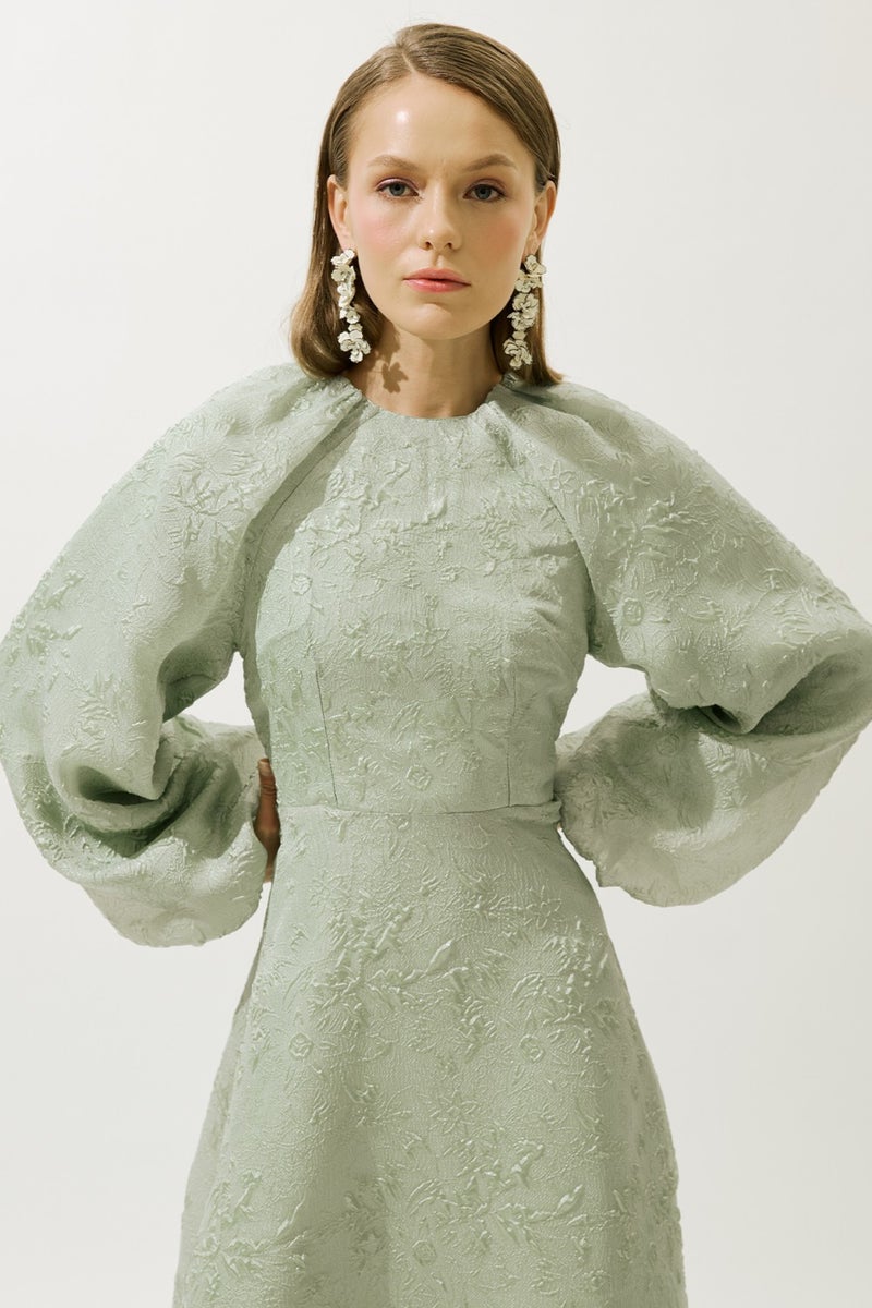 Manuka Jacquard Organza Evening Dress Mint  - Image 2