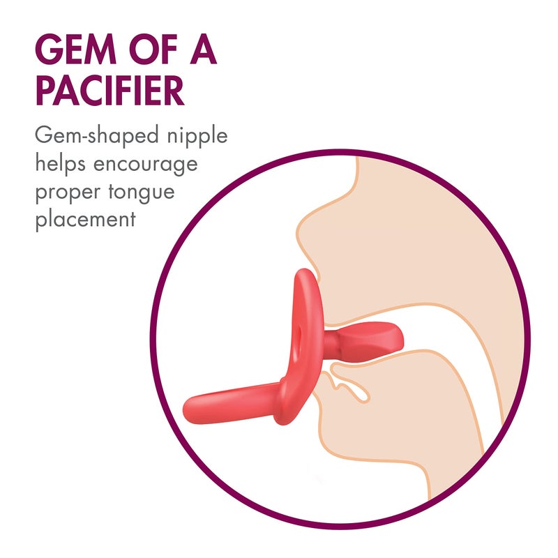 Boon Jewl Silicone Orthodontic Pacifier - Baby Pacifier with Soothing Gem Shaped Nipple - Comfortable Newborn Pacifiers Support Natural Oral Muscular Development - Pink - 2 Count - 0+ Months - Image 4