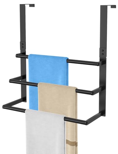 DOKU HOME 16Inch Over The Door Towel Rack DOKU Stainless Steel Door Towel Hanger Over Door Towel Holder with 3 Tier Towel Bars Over Door Towel Storage for Bathroom Matte Black - Image 1
