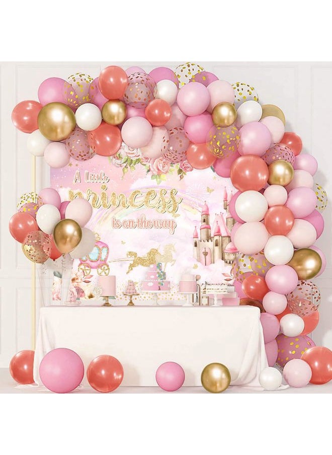 Mocsicka Princess Baby Shower Backdrop 7x5ft Girl Floral Castle Carriage Baby Shower Party Decorations Background Pink Castle A Little Princess is On The Way Baby Shower Decorations  - Image 2