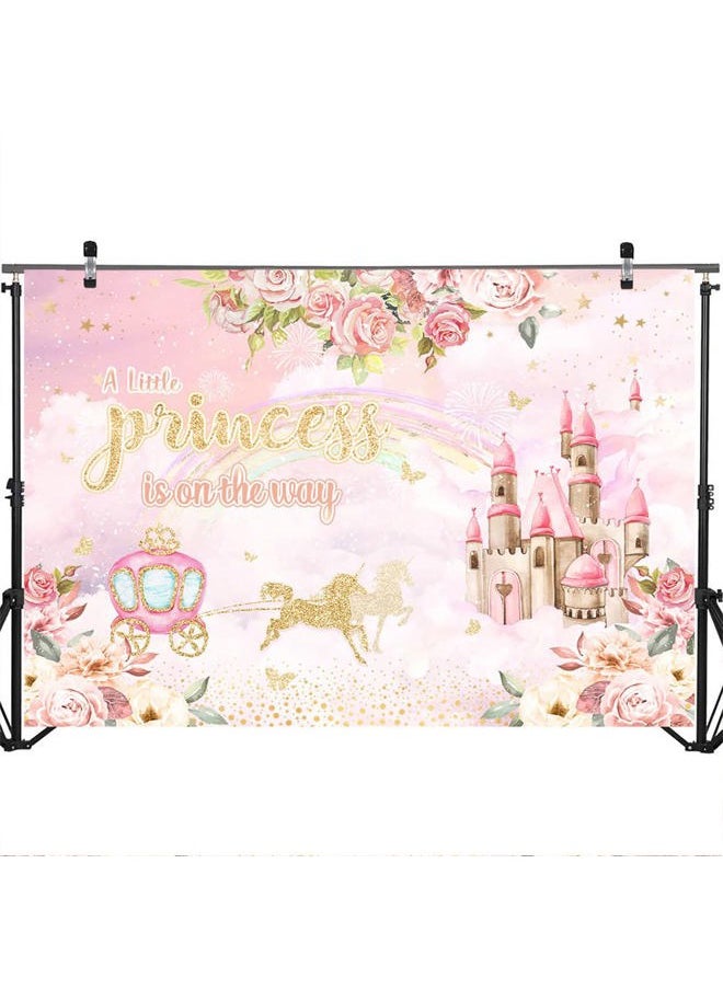 Mocsicka Princess Baby Shower Backdrop 7x5ft Girl Floral Castle Carriage Baby Shower Party Decorations Background Pink Castle A Little Princess is On The Way Baby Shower Decorations  - Image 4