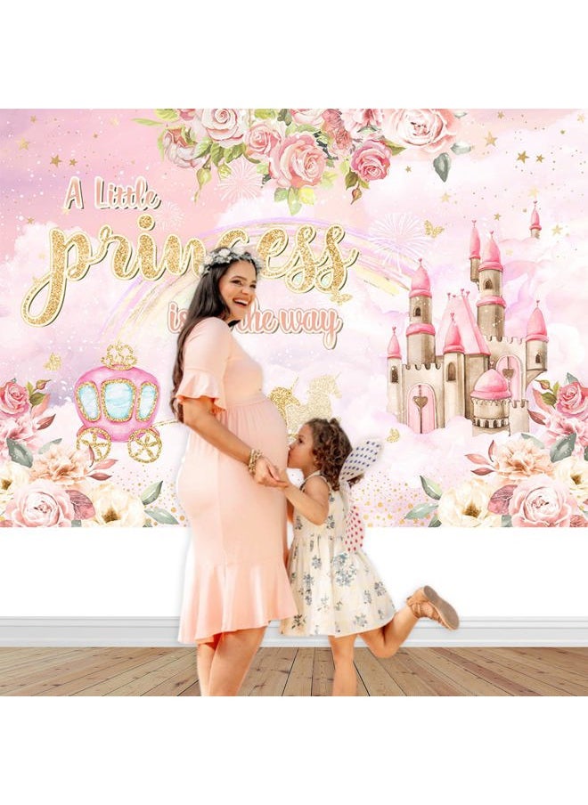 Mocsicka Princess Baby Shower Backdrop 7x5ft Girl Floral Castle Carriage Baby Shower Party Decorations Background Pink Castle A Little Princess is On The Way Baby Shower Decorations  - Image 3