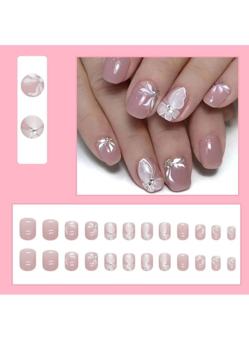 Butterfly Short Fake Nails 24Pcs - Image 4