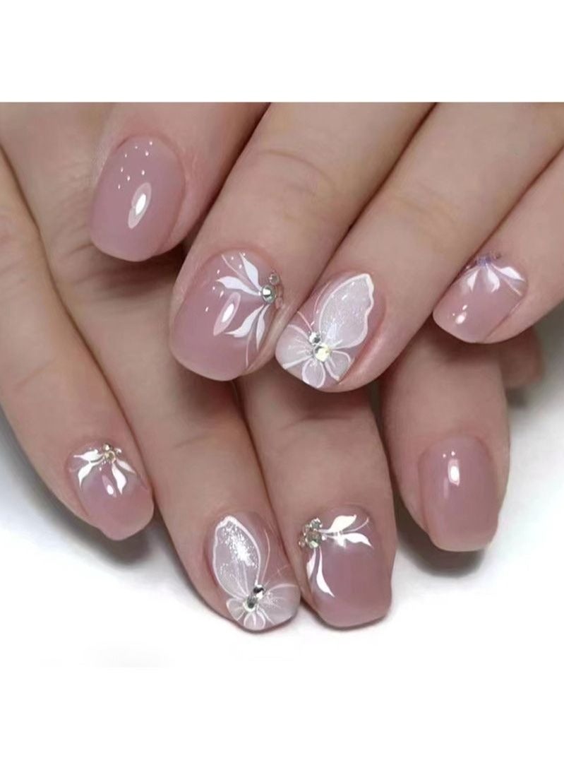 Butterfly Short Fake Nails 24Pcs - Image 1