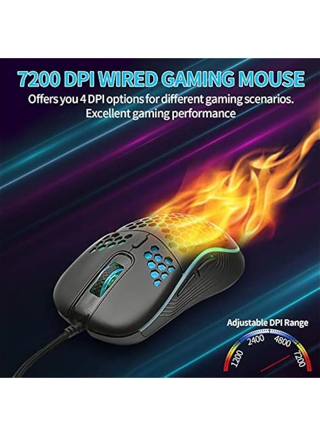 Honeycomb Wired Gaming Mouse, RGB Backlight and 7200 Adjustable DPI, Ergonomic and Lightweight USB Computer Mouse with High Precision Sensor for Windows PC  Laptop Gamers (Black) - Image 3