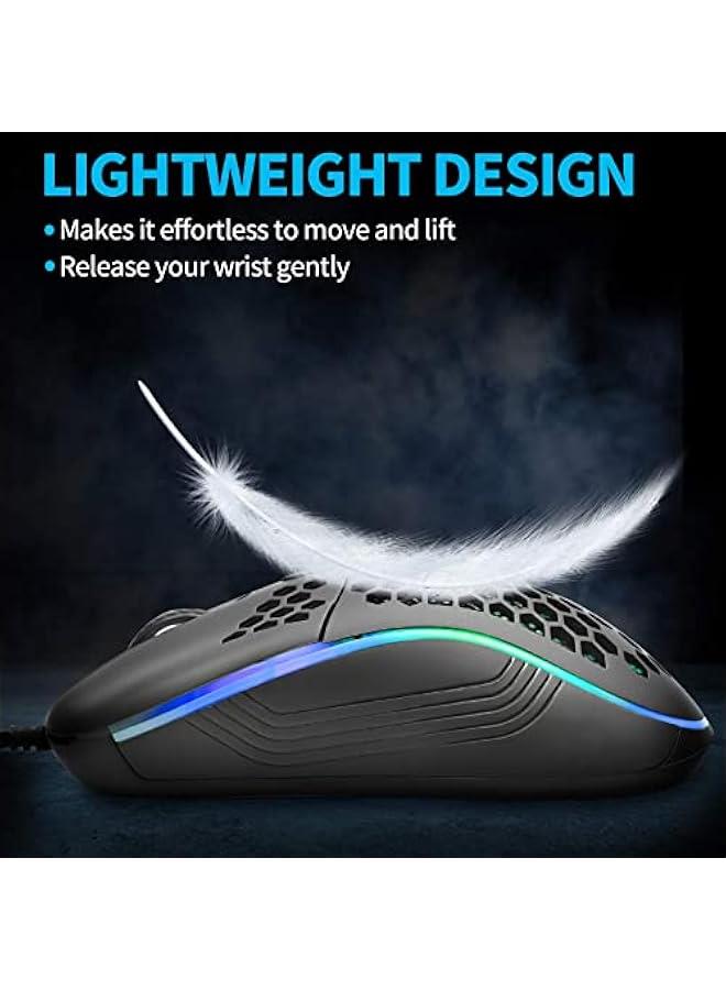 Honeycomb Wired Gaming Mouse, RGB Backlight and 7200 Adjustable DPI, Ergonomic and Lightweight USB Computer Mouse with High Precision Sensor for Windows PC  Laptop Gamers (Black) - Image 2