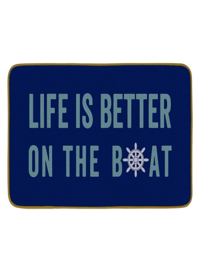 Burosev Life is Better On The Boat Decorative Doormat, Navy Blue Boat Floor Mat, Rustic Boating Nautical Theme Farmhouse Decor for Home Indoor Outdoor Front Porch Door Mat (17 x 30 Inch) - Image 1