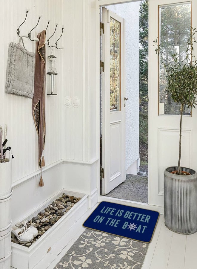 Burosev Life is Better On The Boat Decorative Doormat, Navy Blue Boat Floor Mat, Rustic Boating Nautical Theme Farmhouse Decor for Home Indoor Outdoor Front Porch Door Mat (17 x 30 Inch) - Image 2