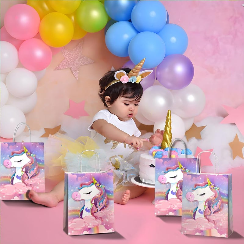 24 قطعة من حقائب هدايا حفلات يونيكورن من JOYGATHER مع مقابض - حقائب هدايا يونيكورن جودي. أكياس حلوى على شكل قوس قزح وأكياس ورقية من ورق الكرافت لمستلزمات حفلات أعياد الميلاد وديكورات استحمام الطفل - Image 4