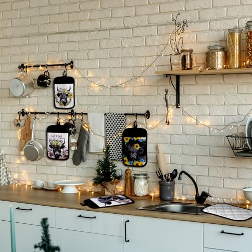 Jingmore 12 Pcs Highland Cattle Pot Holders with Pocket Sunflower Cow Pot Holders for Kitchen Hot Pads and Oven Mitts Floral Farmhouse Oven Gloves for Funny Gift Baking Cooking - Image 3
