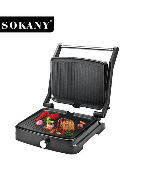 Electric Grill & Panini Press,Grill Maker,Non-Stick Plates, Indicator Light, Cool Touch Handle, for Toasted Sandwiches, Kebabs, Steak, Meat, 2000W,SK-204