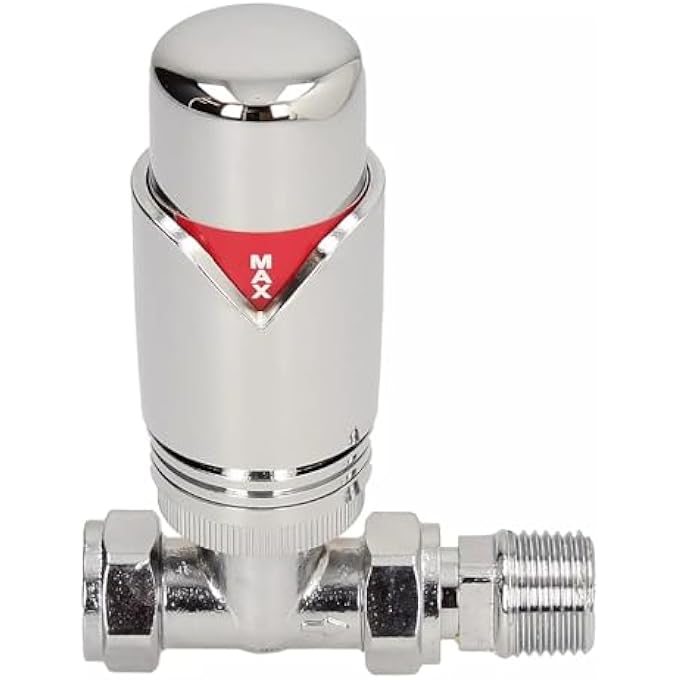 GOLD PREMIUM 15MM STRAIGHT FULL CHROME TRV THERMOSTATIC RADIATOR VALVE 15MM - Image 1