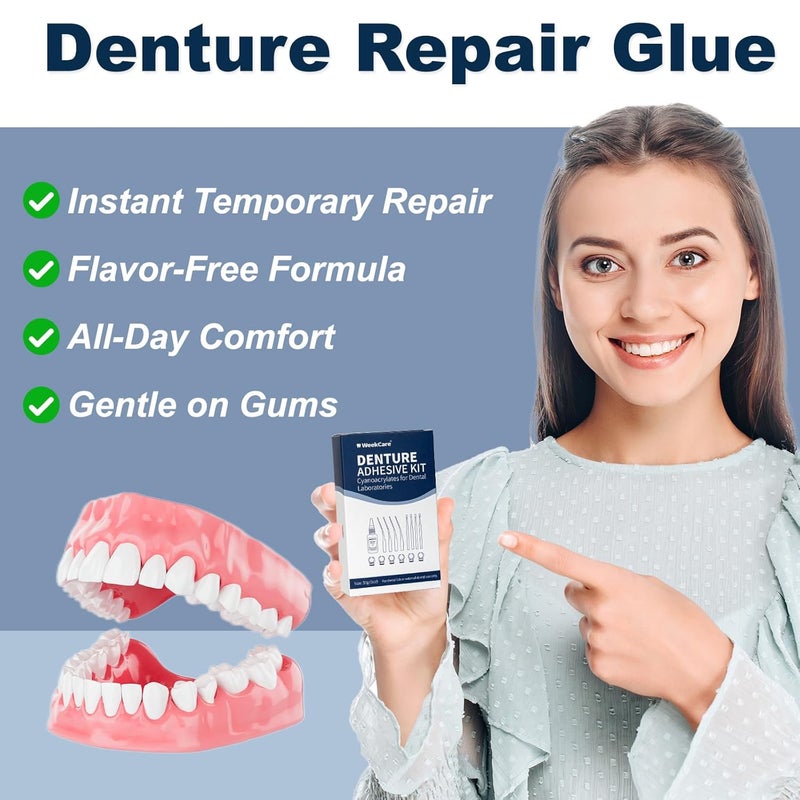 WeekCare Dental Lab Denture Repair Glue (1oz) - Fast-Setting, Instant Bonding Adhesive for Broken Dentures and Teeth Repair - Strong Bond for Securely Fixing Cracks Instantly Lasting Days to Weeks - Image 3