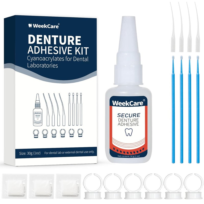 WeekCare Dental Lab Denture Repair Glue (1oz) - Fast-Setting, Instant Bonding Adhesive for Broken Dentures and Teeth Repair - Strong Bond for Securely Fixing Cracks Instantly Lasting Days to Weeks - Image 1