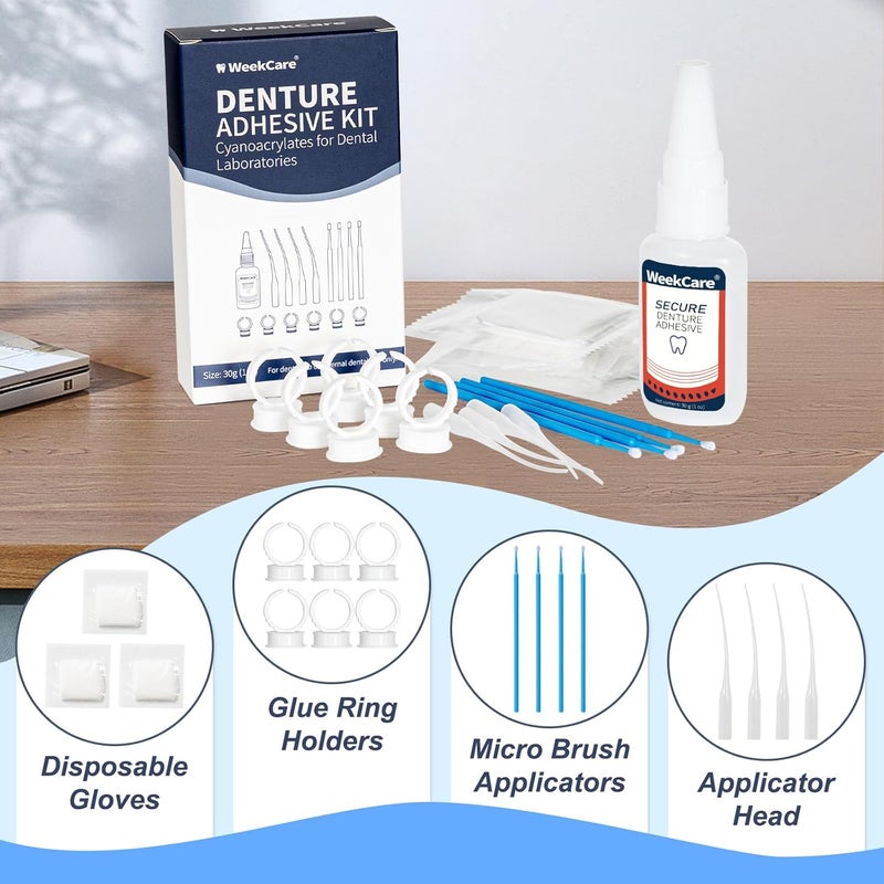 WeekCare Dental Lab Denture Repair Glue (1oz) - Fast-Setting, Instant Bonding Adhesive for Broken Dentures and Teeth Repair - Strong Bond for Securely Fixing Cracks Instantly Lasting Days to Weeks - Image 2