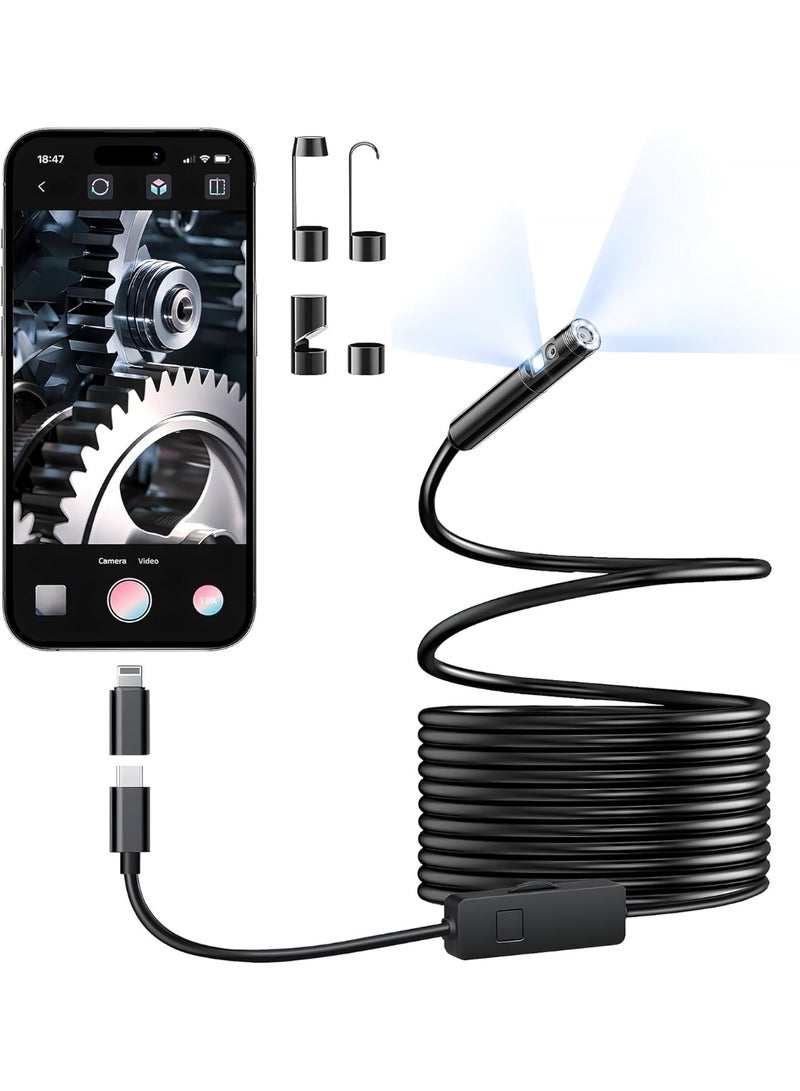 [عدسة مزدوجة] كاميرا المنظار الداخلي مع الضوء ، 1920P HD Borescope مع 8 + 1 أضواء LED قابلة للتعديل ، IP67 مقاومة للماء 16.5FT كاميرا فحص حبل الثعبان شبه الصلبة لـ iPhone و iPad و Android - Image 1