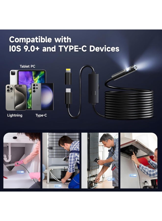 [عدسة مزدوجة] كاميرا المنظار الداخلي مع الضوء ، 1920P HD Borescope مع 8 + 1 أضواء LED قابلة للتعديل ، IP67 مقاومة للماء 16.5FT كاميرا فحص حبل الثعبان شبه الصلبة لـ iPhone و iPad و Android - Image 5